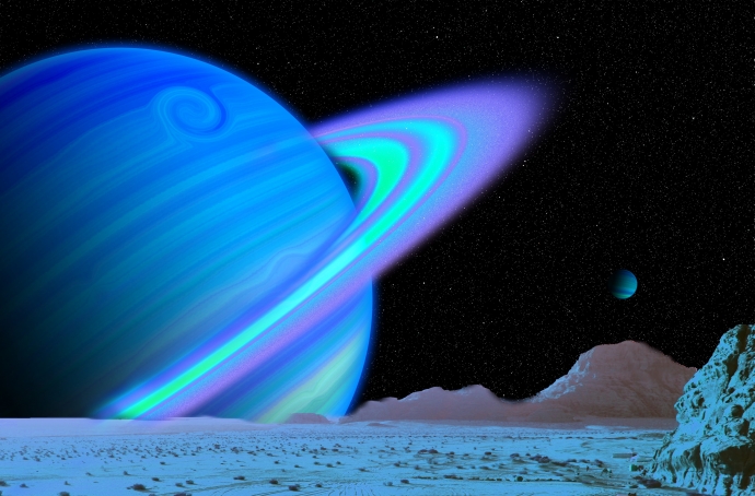 Планета Сатурн с кольцами светящимися, арт изображение, красота
