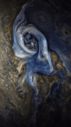 Шторм в атмосфере Юпитера, снятый космическим зондом Juno.