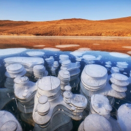 Замерзшие пузыри метана в Байкале.