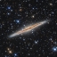 Галактика NGC 891, её размер около 100 тысяч световых лет, с нашей точки зрения она видна почти точно с ребра. Удалена от нас на 30 млн. световых лет