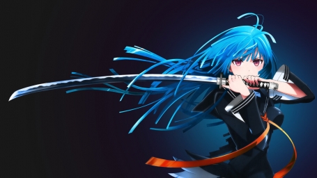 HD обои: синеволосый женский персонаж аниме, катана, Кисара Тендо, Черная пуля