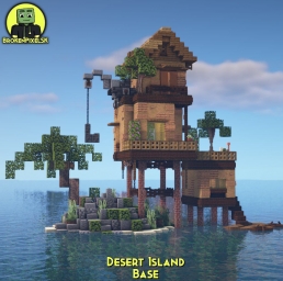 База на острове, арт, Майнкрафт, Minecraft ART