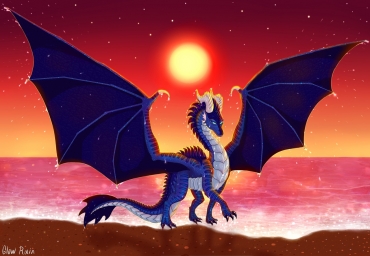 Дракон, рисунок, вау, красота, солнце над драконом