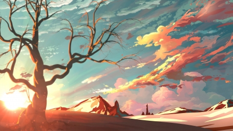 HD обои: голое дерево и обои пустыни, лысое дерево под голубым небом иллюстрация скачать бесплатно