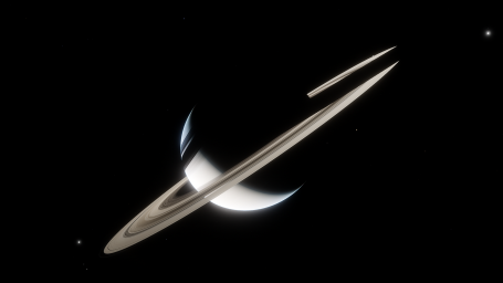 Арт изображение Сатурна наклоненного набок, как Луна полумесяц