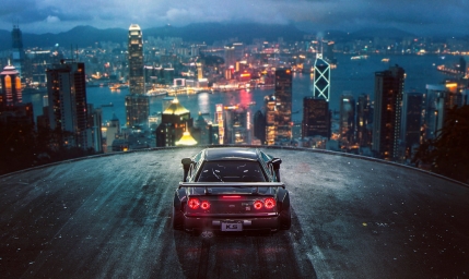 HD обои: черный автомобиль, 3D, рендеринг, город, Хызыл Салим, Nissan GTR, Гонконг