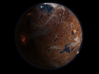 Марс в Нойский (Noachian) период.  Визуализация Kees Veenenbos