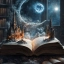 Луна, месяц, книга, замок. Фэнтези, рисунок