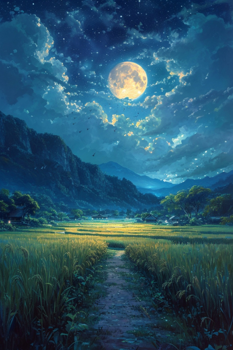 Чарующие пейзажи ночного поля с Луной