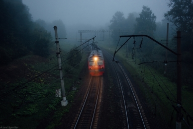 Поезда, туман, красиво, творческое фото