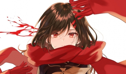 Аниме девушка в шарфике красного цвета