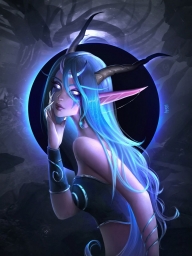 Дева из игры Warcraft, с синими волосами