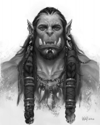 Орк в профиль. Черно-белый рисунок. Вселенная Warcraft