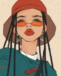 Девушка арт рисунок в очках, волосы регги
