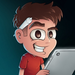 Художник аниме картон, мультик, рисующий на планшете, улыбается