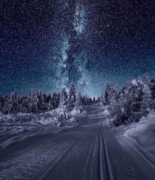 Ночное небо в Норвегии, звезды, красота, зима