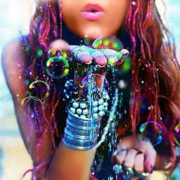 Девушка с красивыми разноцветными пузырями