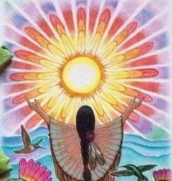 Рисунок: девушка радуется солнцу. Индейка