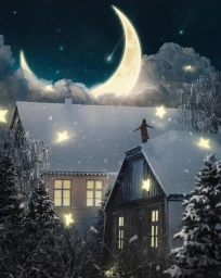 Луна, месяц, зимняя волшебная ночь