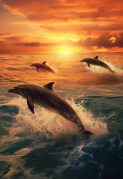 Дельфины плывут. Рисунок нейросетью