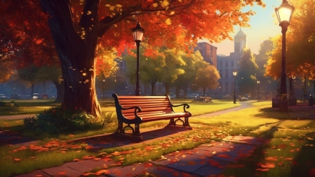 Осенний парк, арт рисунок, нейросеть