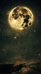 Иллюстрация, полу рисунок. Огромная Луна на ночном небе