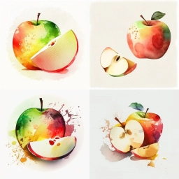 Яблоки, дольки яблок, нейросеть, рисунок