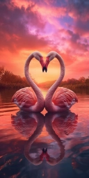 Два фламинго в форме сердечка, символ любви, грозные