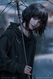 Грустная или мрачноватая девушка под зонтиком, рисунок