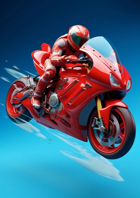 Мотоцикл красного цвета. Рисунок. Нейросеть