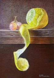 Рисунок лимоны и виноградин. Карандашами
